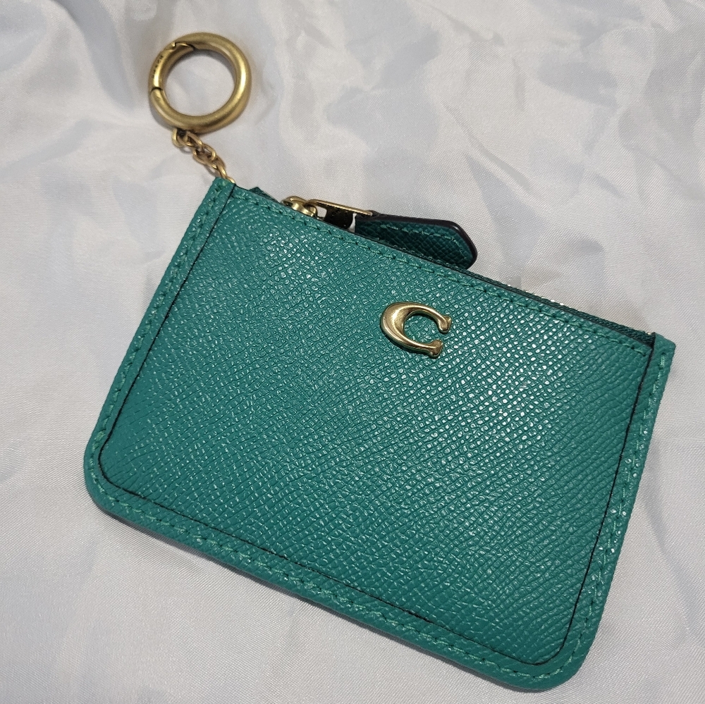 Coach Green Key Card Holder with Gold Accents